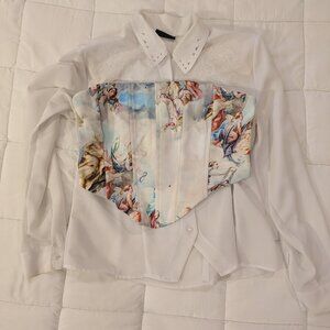 FINESSE angel print white corset top size XL